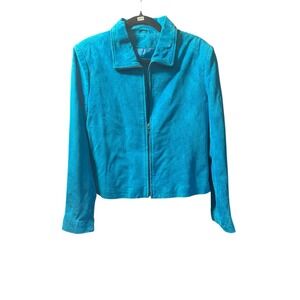 Revue Blue Suede-Look Zip Up Jacket‎